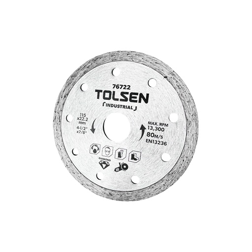 [HN-76722] DISCO DE CORTE DIAMANTE CONTINUO 115mm x 22.2mm (4-1/2" x 7/8") 13.300 RPM/Máx MARCA TOLSEN