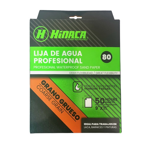 [HN073-SP0180] LIJA DE AGUA PROFESIONAL GRANO N°80 (9"x11") MARCA HINACA