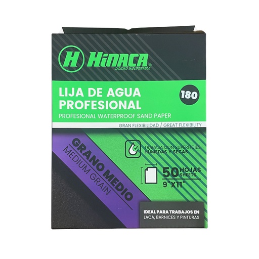 [HN073-SP01180] LIJA DE AGUA PROFESIONAL GRANO N°180 (9"x11") MARCA HINACA