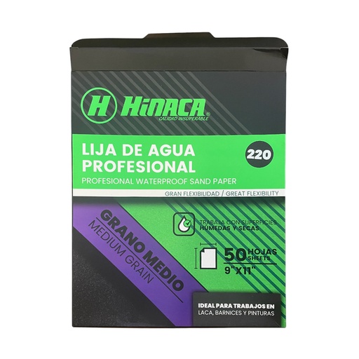 [HN073-SP01220] LIJA DE AGUA PROFESIONAL GRANO N°220 (9"x11") MARCA HINACA