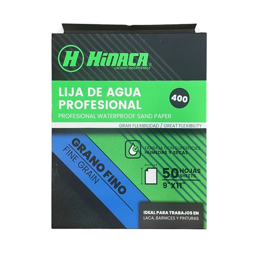 [HN073-SP01400] LIJA DE AGUA PROFESIONAL GRANO N°400 (9"x11") MARCA HINACA