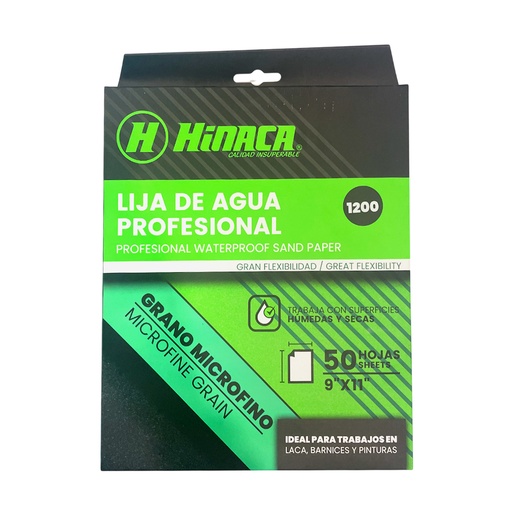 [HN073-SP011200] LIJA DE AGUA PROFESIONAL GRANO N°1200 (9"x11") MARCA HINACA