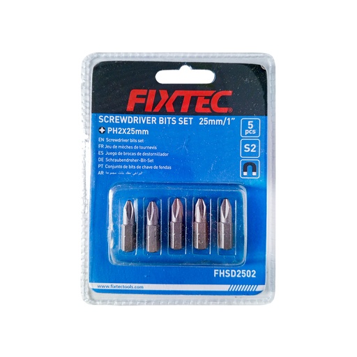 [FHSD2502] JUEGO DE PUNTAS PH2 DE 25 MM Y 5 PIEZAS MARCA FIXTEC