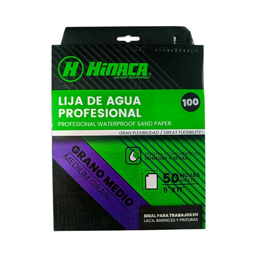 [HN073-SP01100] LIJA DE AGUA PROFESIONAL GRANO N°100 (9"x11") MARCA HINACA