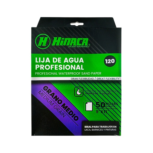 [HN073-SP01120] LIJA DE AGUA PROFESIONAL GRANO N°120 (9"x11") MARCA HINACA