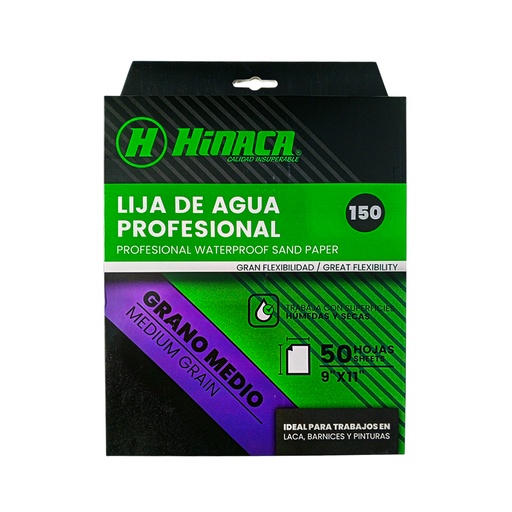 [HN073-SP01150] LIJA DE AGUA PROFESIONAL GRANO N°150 (9"x11") MARCA HINACA